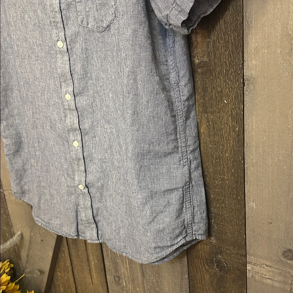 Banana Republic Linen Blend Chambray Button Up Short Sleeve Shirt Men Size XL